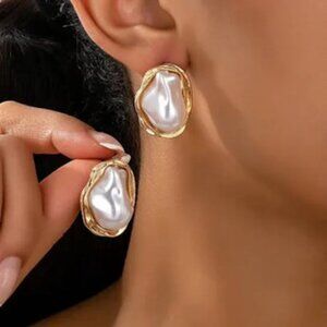 Large BAROQUE Pearl Post Earrings Wedding bridal